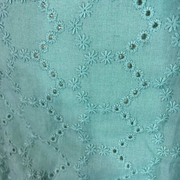 NWT Front Tie Eyelet Button Down Teal Top - Picture 7 of 13